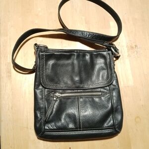 Fossil Black Leather Crossbody Purse - Bag 11" X 11"